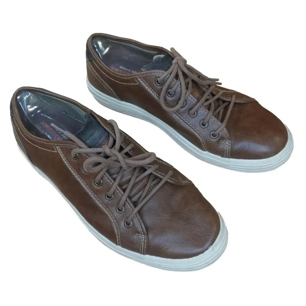 Skechers Loafer Shoe Oxford Brown Leather Lace Up Air Cool Memory Foam Men 11